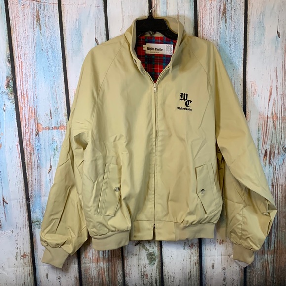 NOS Vintage White Castle Tan with Plaid Lining Embroidered Jacket Size XL - Picture 1 of 8